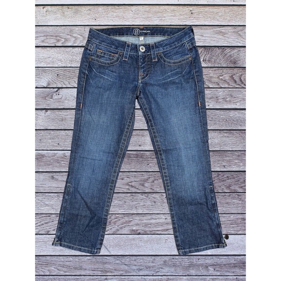 VINTAGE Y2K BEBE BEDAZZLED RHINESTONE KAYLA SLIM ZIP CROP JEANS SIZE 27 - Picture 1 of 8